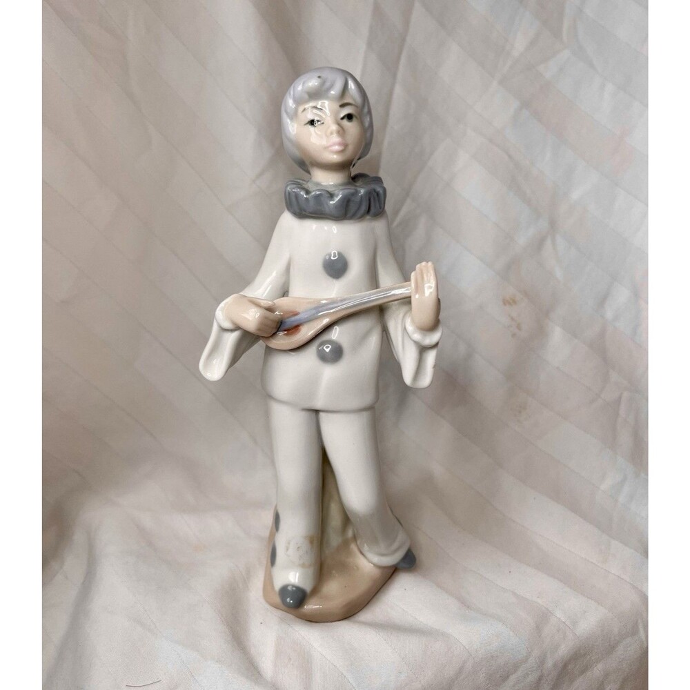Casades Porcelain Clown Figurine White Blue Gray Beige Glossy Finish